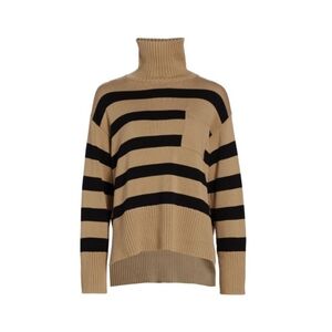 Lafayette 148 New York Cotton & Silk Stripe Turtleneck Oversized Sweater in Tan